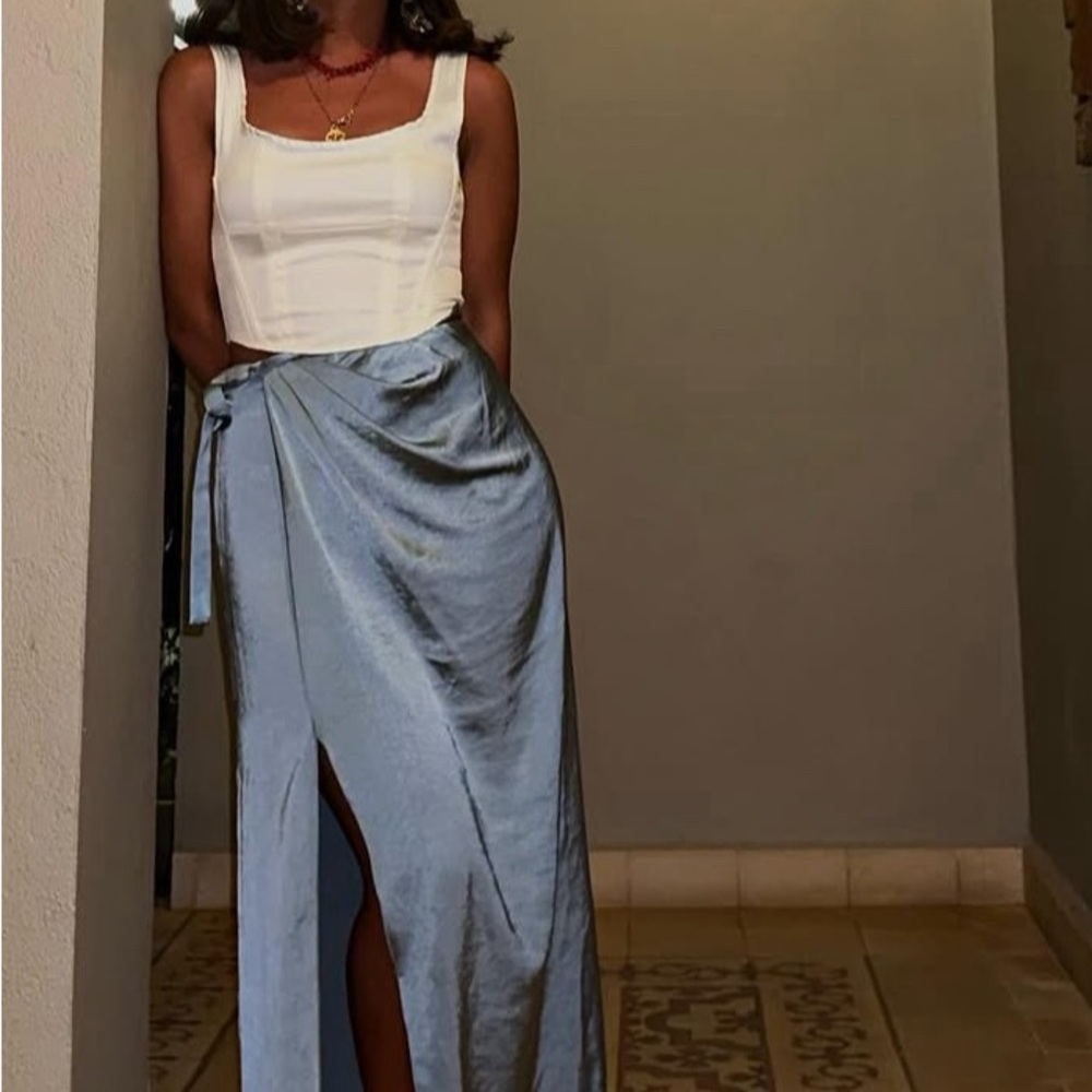Mango Blue Wrap Maxi Skirt with Slit